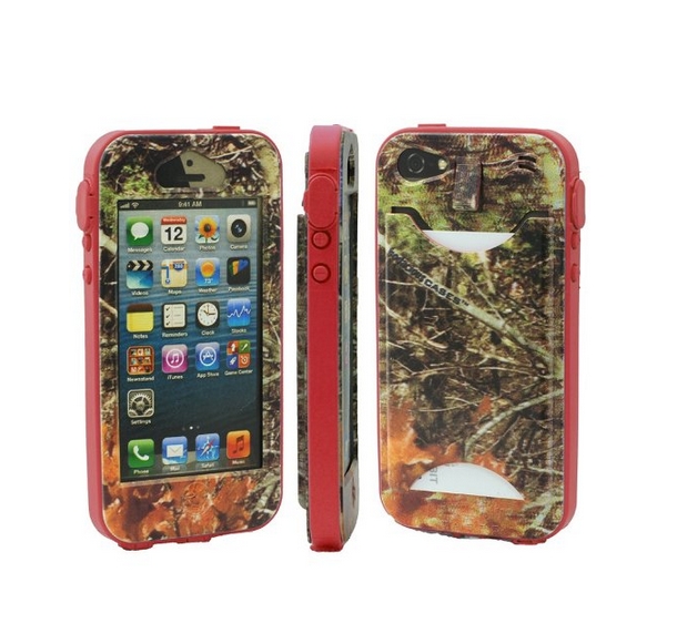 Durable Camouflauge iPhone 5 Band-It Case Orange Cambo with Red Band
